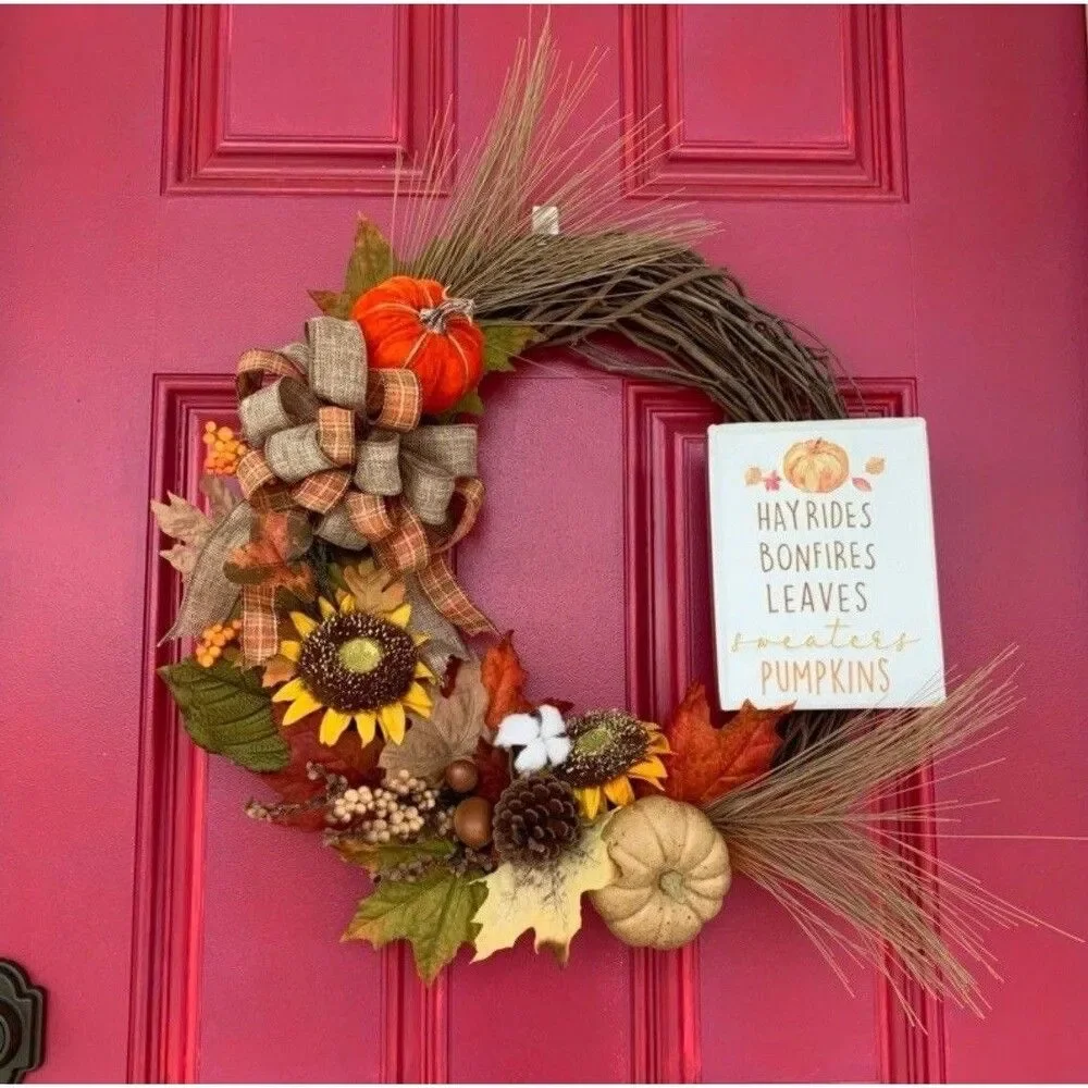 Pumpkin Fall Wreath ~ Autumn ~ Fall Wreath for Front Door ~ Thanksgiving Wreath